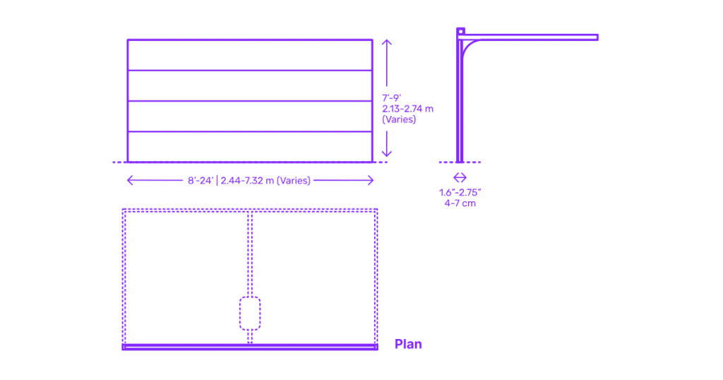 Garage door layout with size dimensions.